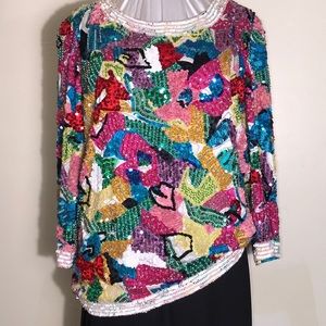 Vintage 1980s Oleg Cassini Blacktie Sequin Evening